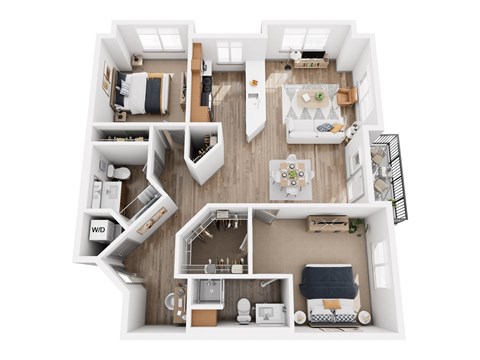 Floor plan for 2 beds, 2 baths, 1166 sqft